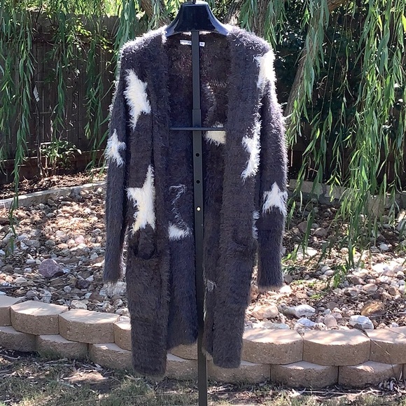 Lush Sweaters - Long Cardigan Lush Star Fluffy with Pockets- Medium